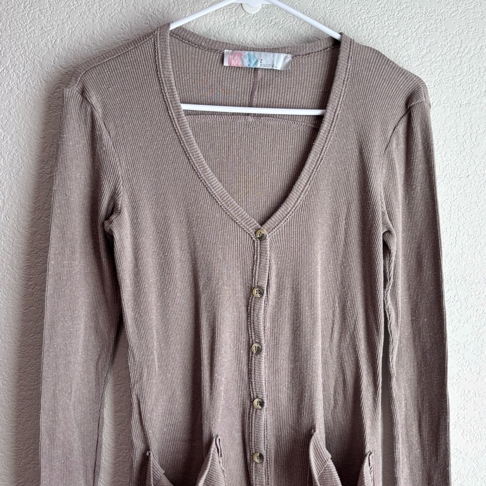 Free People Beach Bonita Ribbed Up Long Sleeve Mini Dress Small - Picture 2 of 6